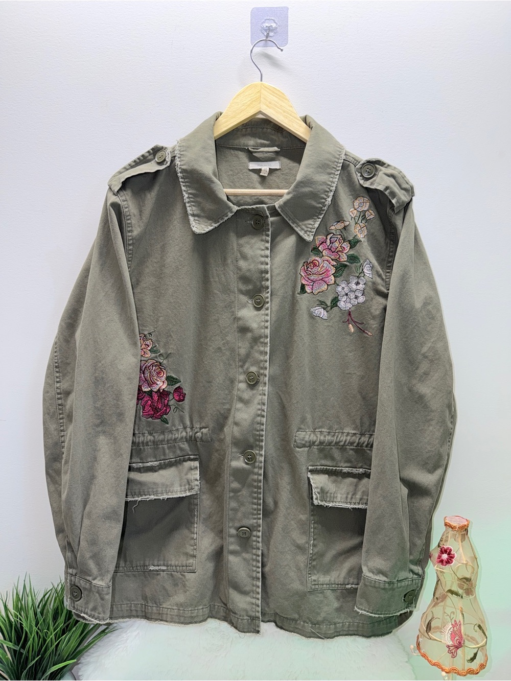 Maurices Olive Green Embroidered Utility Jacket